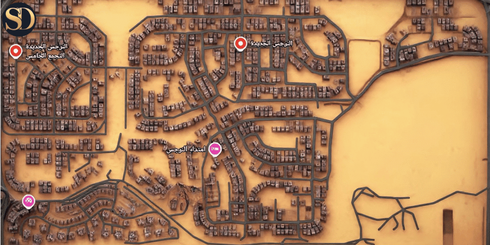 خريطة موقع حي النرجس الجديدة بالقرب من الجامعة الألمانية